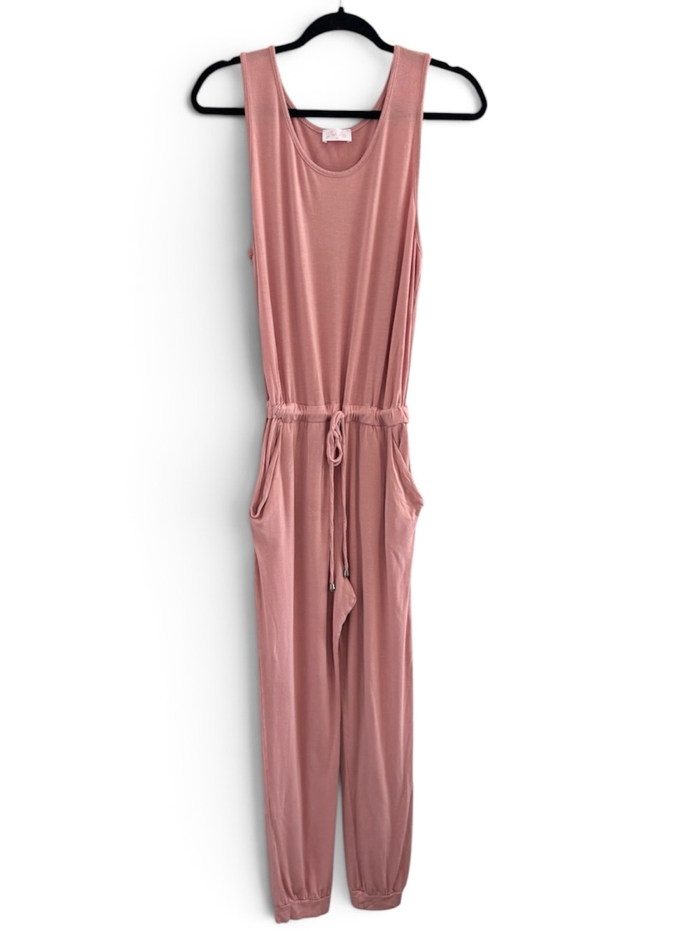 Pink Lily Dusty Rose Tie Waist Jumpsuit Size M Sleeveless Pockets
